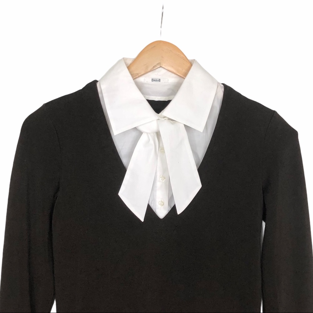 Wolford brown pullover white collar cuffs blouse